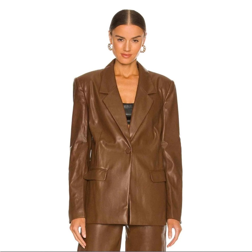 WeWoreWhat Chocolate Brown Faux Leather Blazer size large - Picture 2 of 8